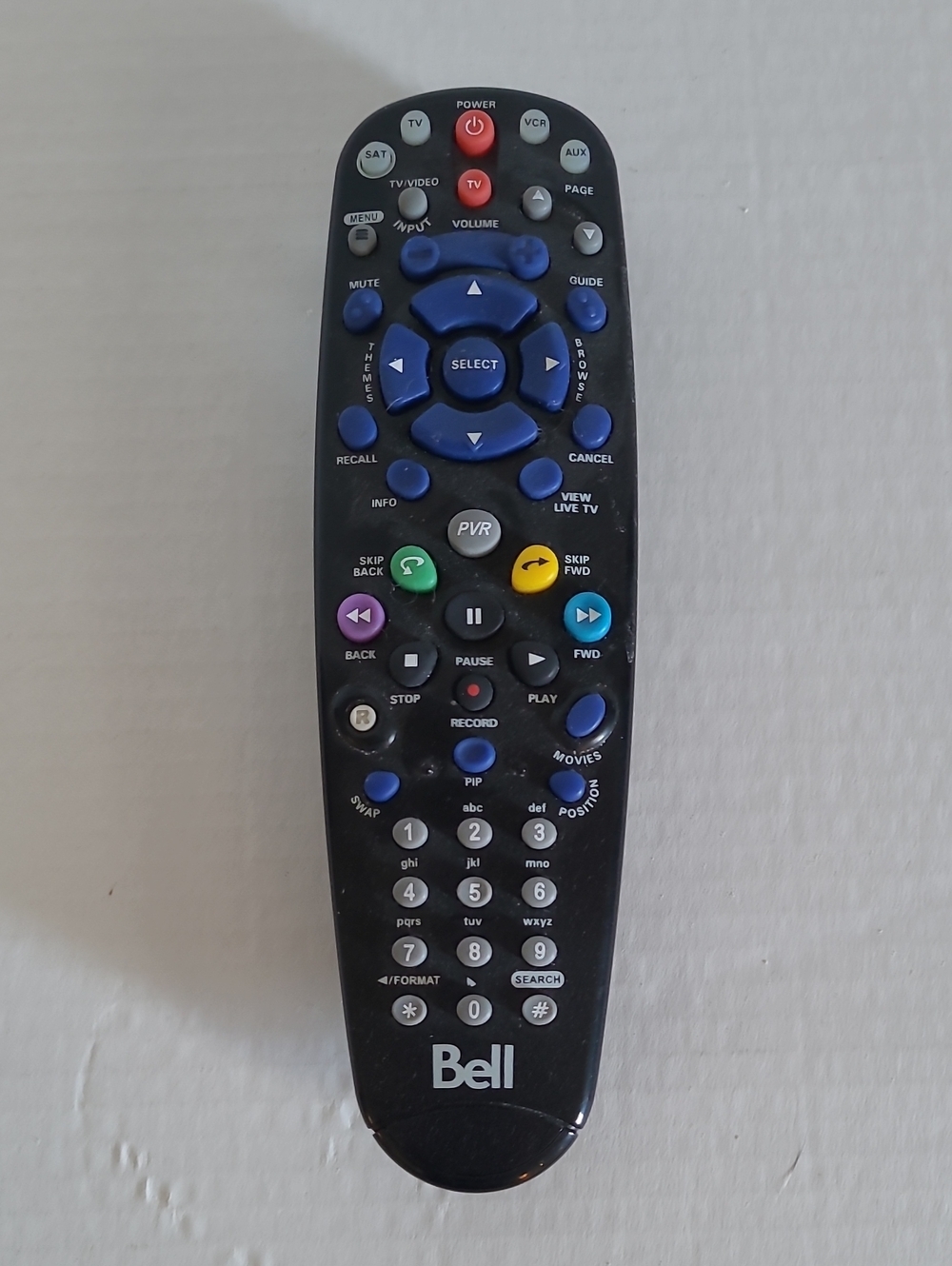 Bell Black TV Remote with Blue Navigation Buttons